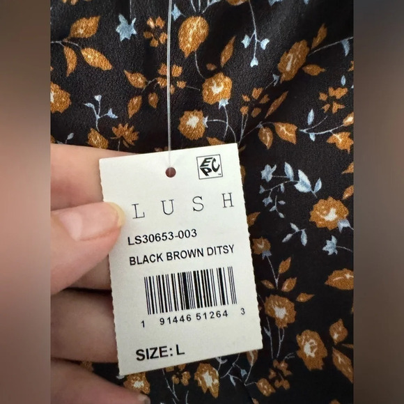 LUSH Asymmetrical Black Brown Ditsy Skirt ~ L ~ NWT! - Picture 4 of 5